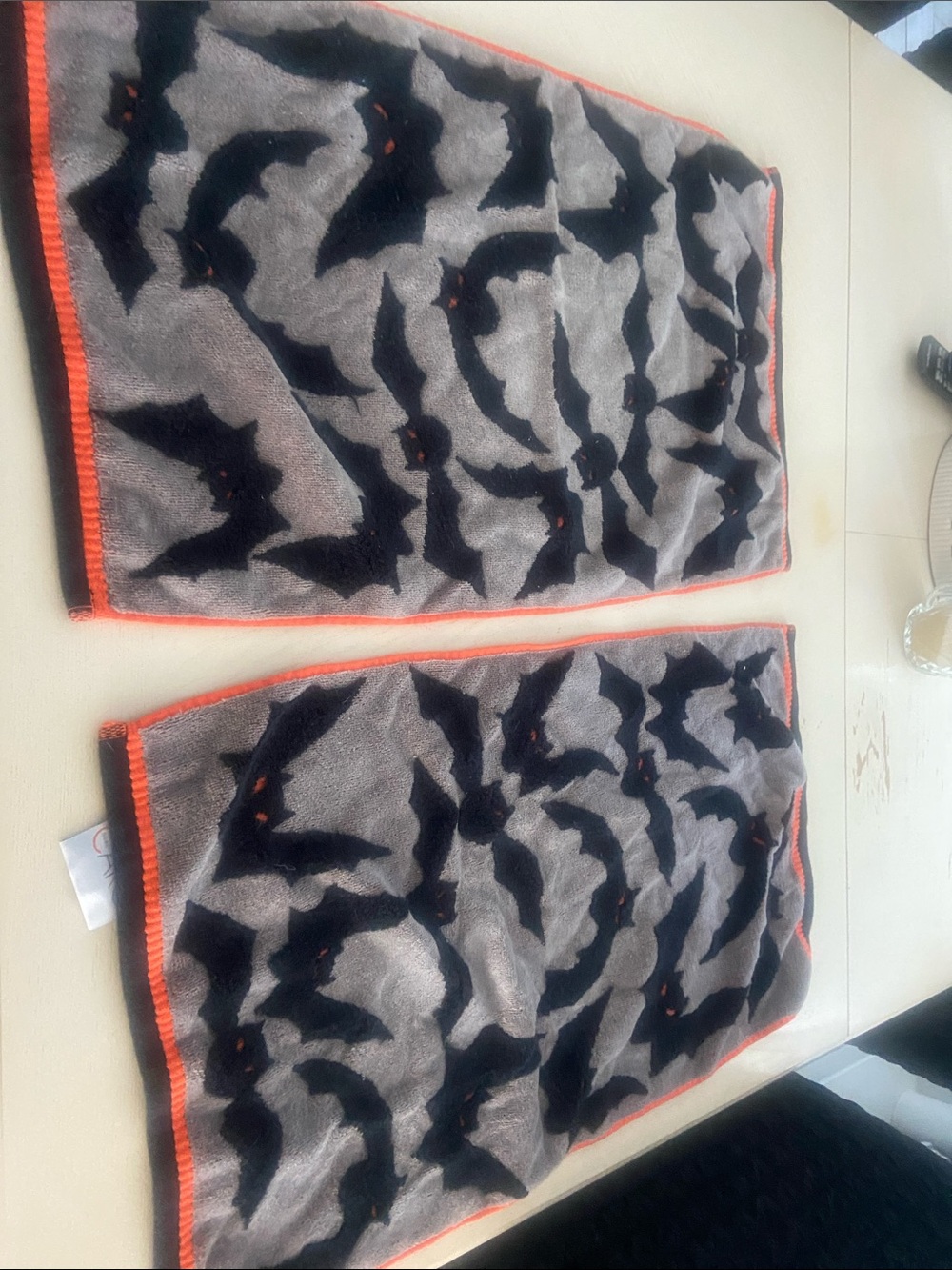 Bat Print Dish Towels- Black and Gray with Orange Trim